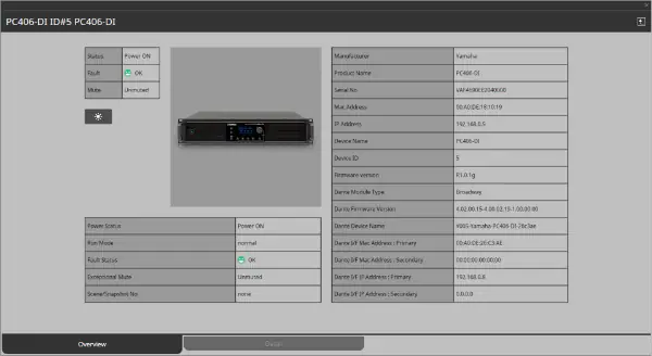 Yamaha ProVisionaire: Basic info for the selected device